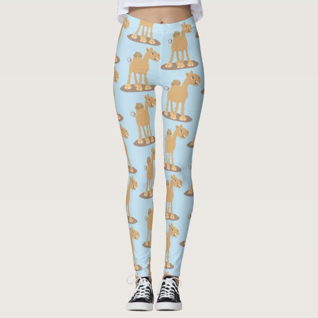 Cute happy smiling camel cartoon illustration leggings (Front)