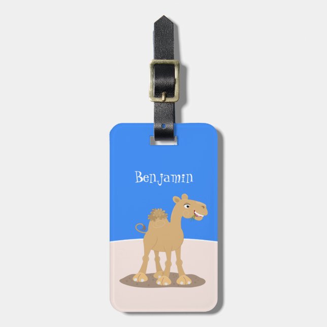 Cute happy smiling camel cartoon illustration luggage tag (Front Vertical)
