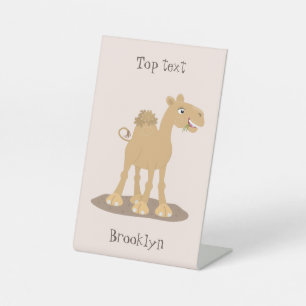 Cute happy smiling camel cartoon illustration pedestal sign