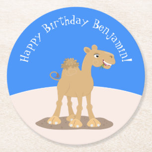 Cute happy smiling camel cartoon illustration round paper coaster