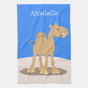 Cute happy smiling camel cartoon illustration tea towel