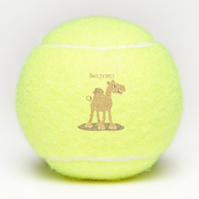 Cute happy smiling camel cartoon illustration tennis balls (Front)