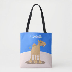 Cute happy smiling camel cartoon illustration tote bag