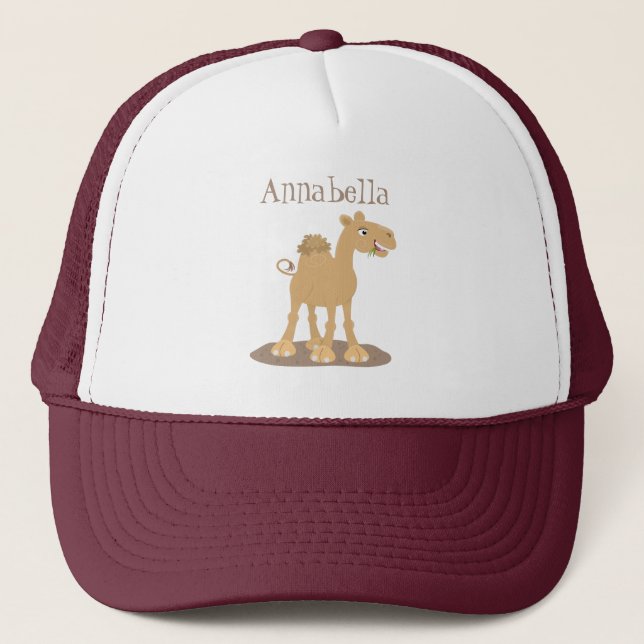 Cute happy smiling camel cartoon illustration trucker hat (Front)