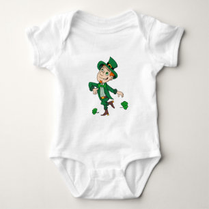Cute happy smiling dancing leprechaun, a rainbow  baby bodysuit