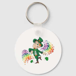 Cute happy smiling dancing leprechaun, a rainbow  key ring