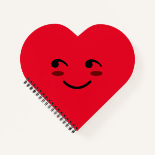 Cute Happy Smiling Face Red Cartoon Heart Notebook