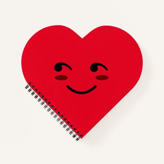 Cute Happy Smiling Face Red Cartoon Heart Notebook (Front)