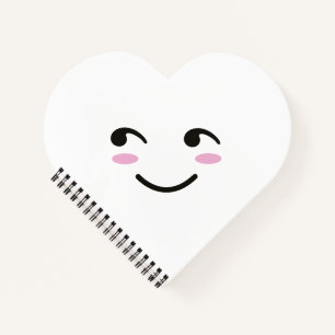 Cute Happy Smiling Face White Cartoon Heart Notebook