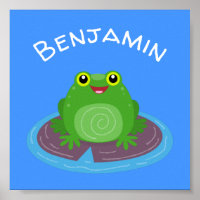 Cute happy smiling green frog cartoon illustration