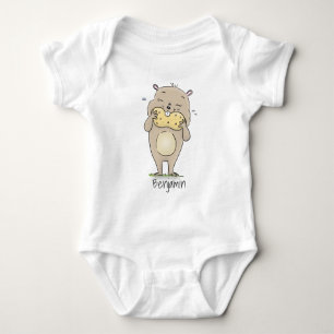 Cute happy smiling hamster with peanut cartoon baby bodysuit