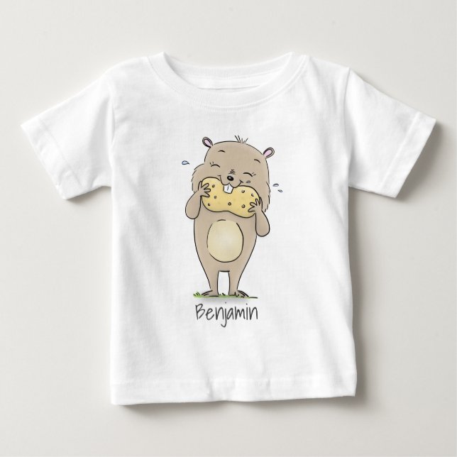 Cute happy smiling hamster with peanut cartoon baby T-Shirt (Front)