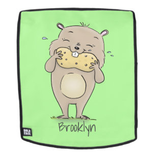 Cute happy smiling hamster with peanut cartoon backpack