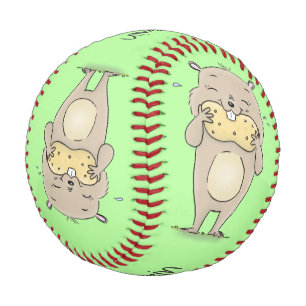 Cute happy smiling hamster with peanut cartoon baseball