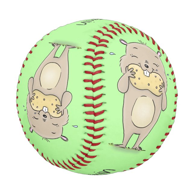 Cute happy smiling hamster with peanut cartoon baseball (Angled)