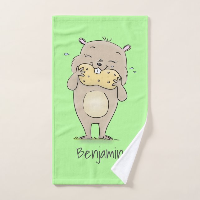 Cute happy smiling hamster with peanut cartoon bath towel set (Hand Towel)
