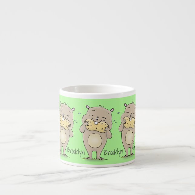 Cute happy smiling hamster with peanut cartoon espresso cup (Front)