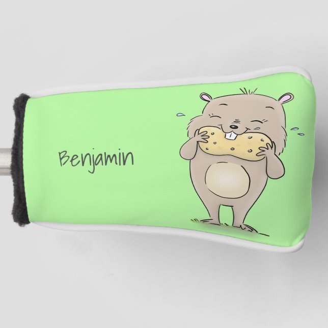 Cute happy smiling hamster with peanut cartoon golf head cover (Front)