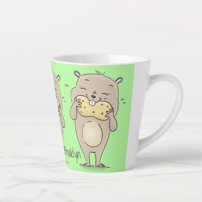 Cute happy smiling hamster with peanut cartoon latte mug (Right)