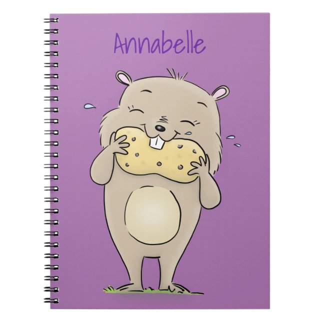 Cute happy smiling hamster with peanut cartoon notebook (Front)