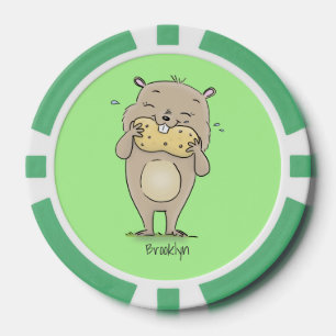Cute happy smiling hamster with peanut cartoon poker chips