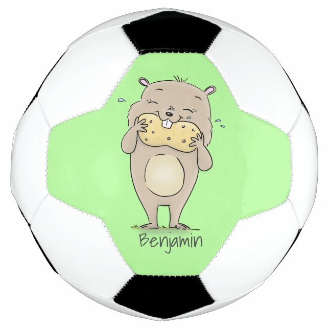 Cute happy smiling hamster with peanut cartoon soccer ball (Front)