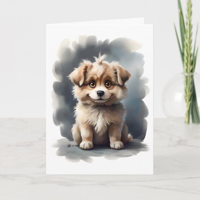Cute Happy Smiling Puppy Blank Greeting Card  (Front)