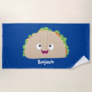 Cute happy smiling taco cartoon illustration  beach towel