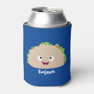 Cute happy smiling taco cartoon illustration can cooler