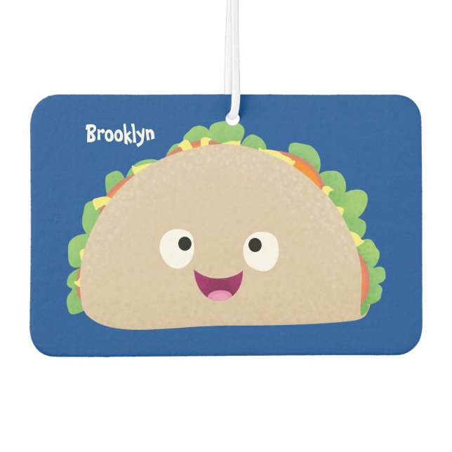 Cute happy smiling taco cartoon illustration car air freshener (Front)