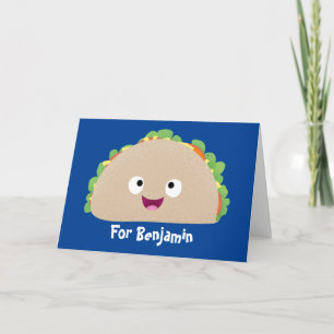 Cute happy smiling taco cartoon illustration card