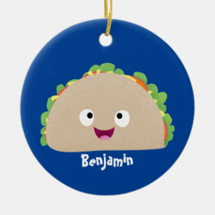 Cute happy smiling taco cartoon illustration  ceramic ornament