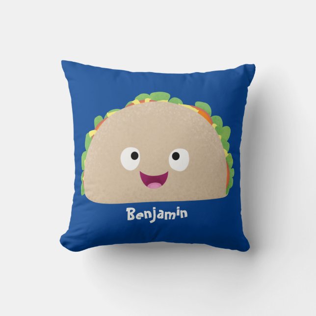 Cute happy smiling taco cartoon illustration  cushion (Front)