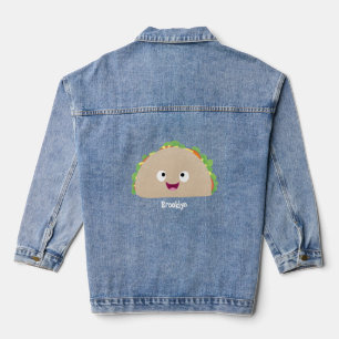 Cute happy smiling taco cartoon illustration denim jacket