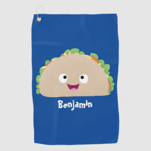 Cute happy smiling taco cartoon illustration golf towel