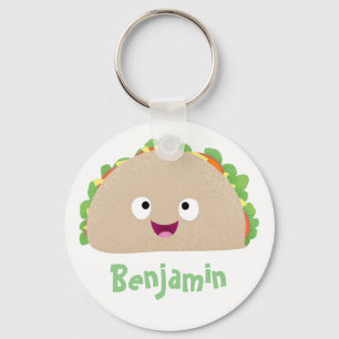 Cute happy smiling taco cartoon illustration key ring