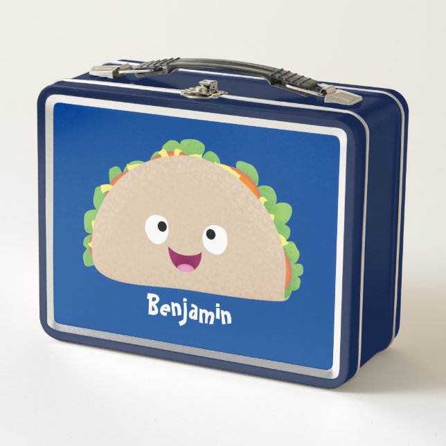 Cute happy smiling taco cartoon illustration metal lunch box (Front)