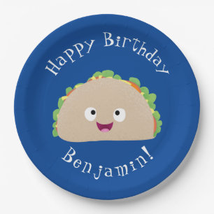 Cute happy smiling taco cartoon illustration paper plate