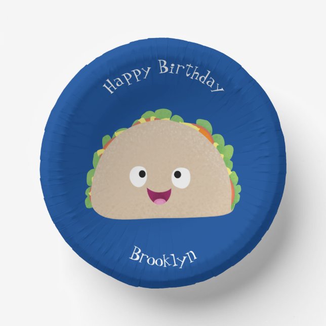 Cute happy smiling taco cartoon illustration paper plate (Front)