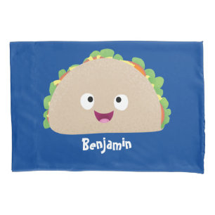 Cute happy smiling taco cartoon illustration pillowcase