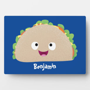 Cute happy smiling taco cartoon illustration plaque