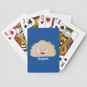 Cute happy smiling taco cartoon illustration playing cards