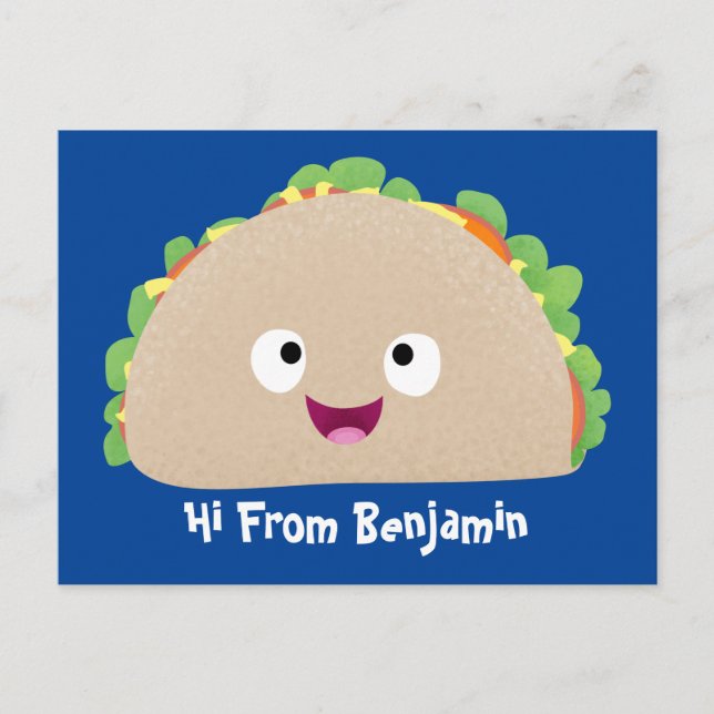 Cute happy smiling taco cartoon illustration  postcard (Front)
