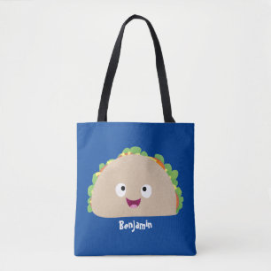 Cute happy smiling taco cartoon illustration tote bag