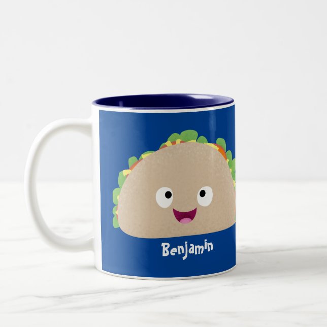 Cute happy smiling taco cartoon illustration Two-Tone coffee mug (Left)