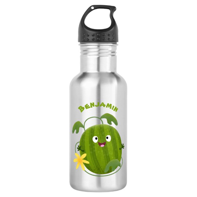 Cute happy smiling watermelon cartoon 532 ml water bottle (Front)