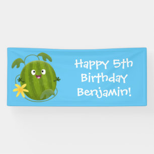 Cute happy smiling watermelon cartoon banner