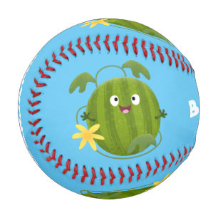 Cute happy smiling watermelon cartoon baseball
