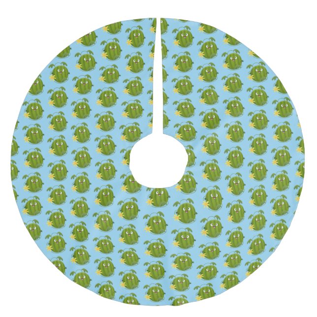 Cute happy smiling watermelon cartoon brushed polyester tree skirt (Front)