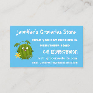 Cute happy smiling watermelon cartoon business card